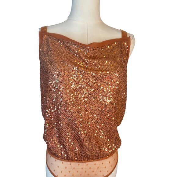 Free People XS Women's Shimmer & Shine Thong Bodysuit, Sunset, Brown, Metallic - Picture 12 of 15